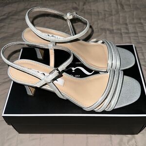 Nina Beverly Sandal in True Silver Size 6.5 Heel Height 2 3/4 inch